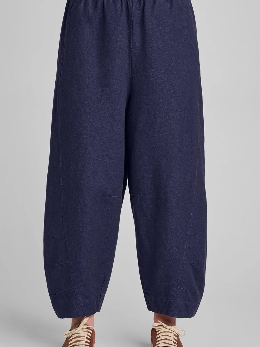 FLAX Navy Barrel-Leg 100% Linen Pants